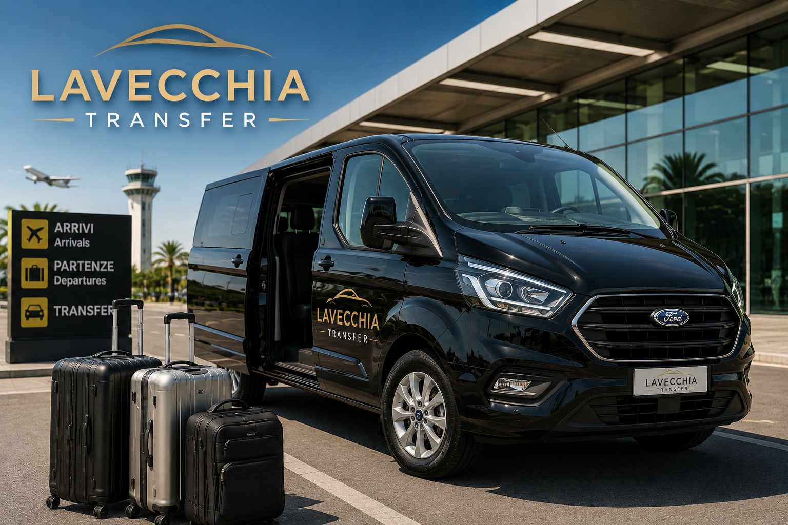 Private airport transfer in Sicily with LaVecchia Transfer Ford van and luggage